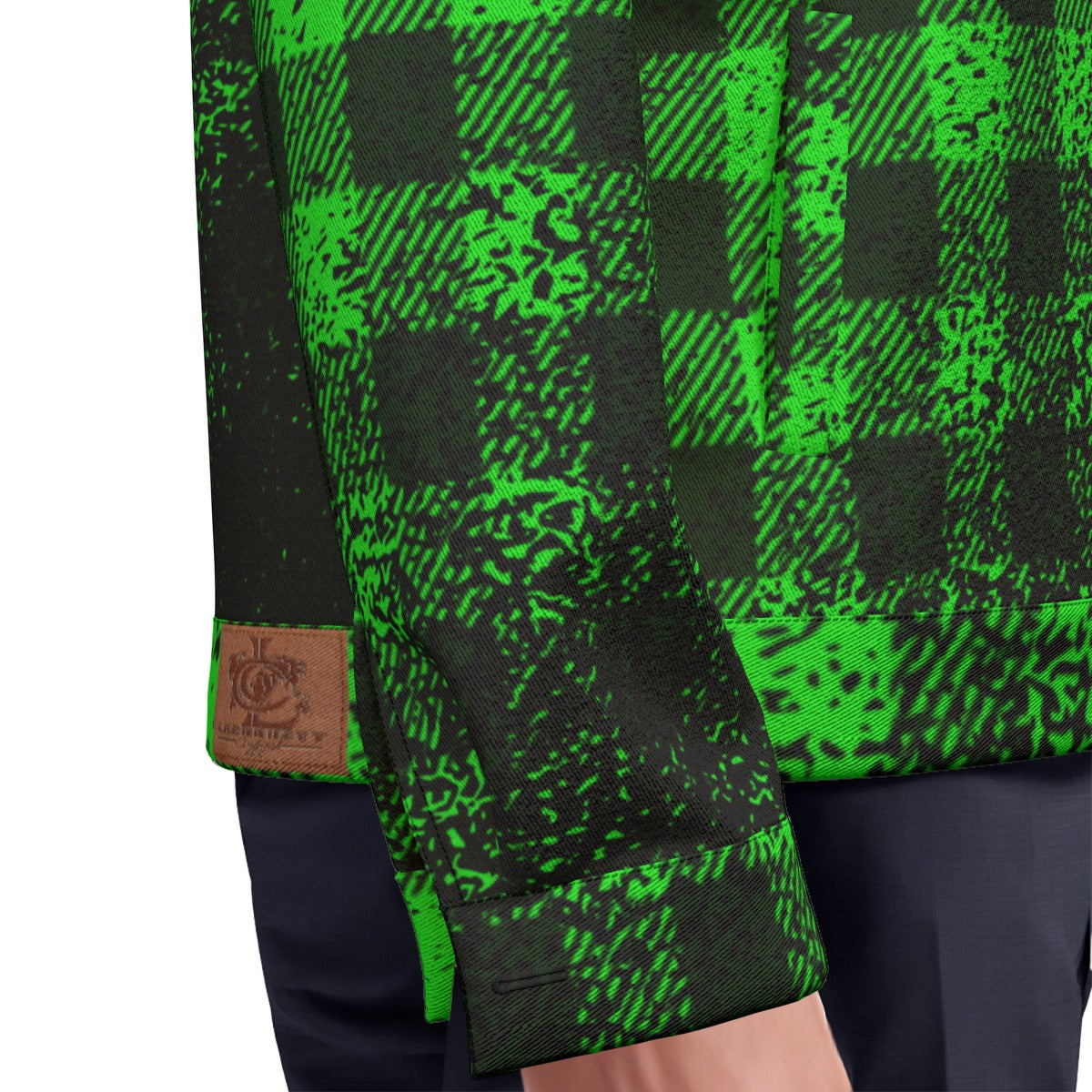 DUSTY PLAID GREEN Unisex Lapel Jacket Cotton