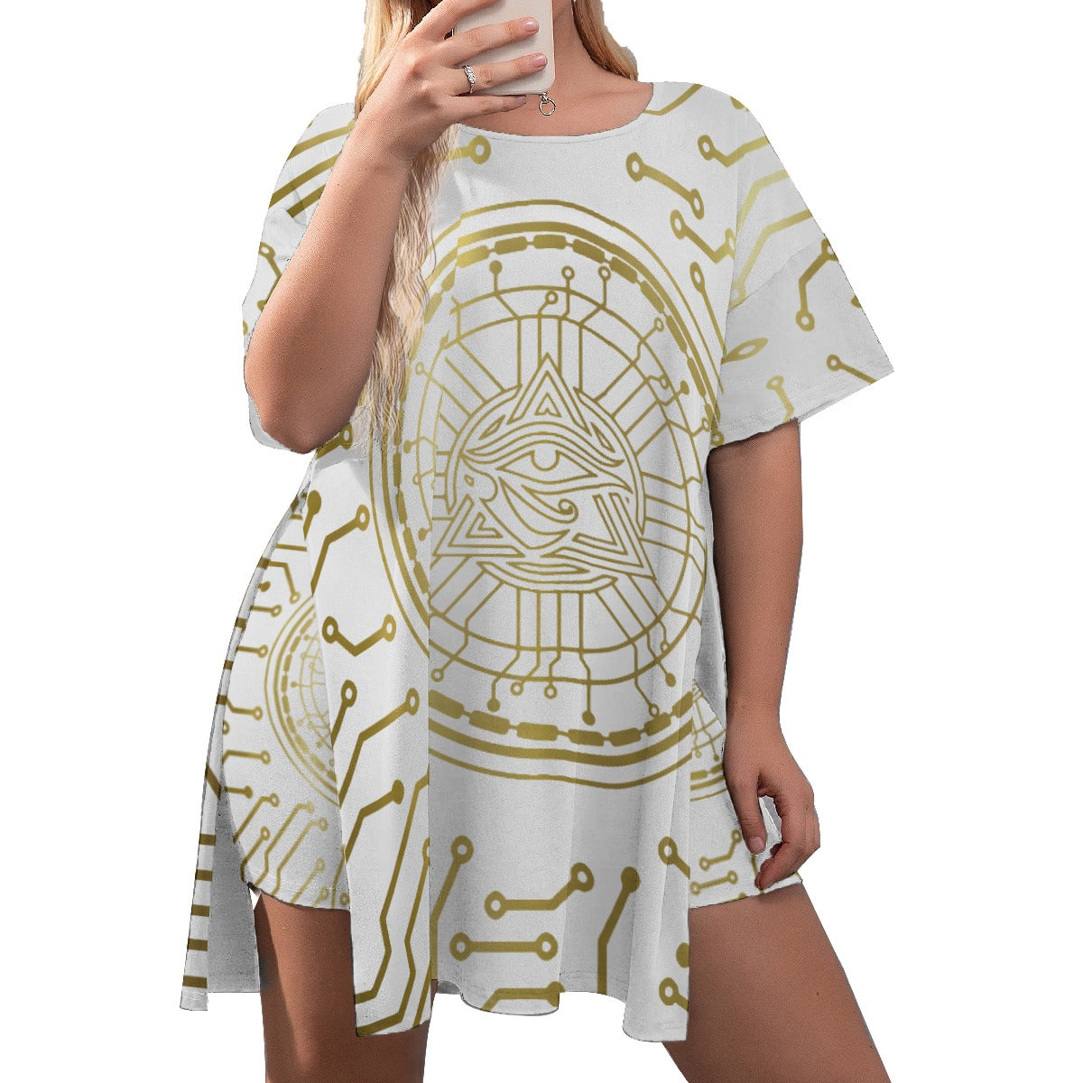 CRYPTO KMT WHT Drop-Shoulder T-Shirt with Side Split and Shorts