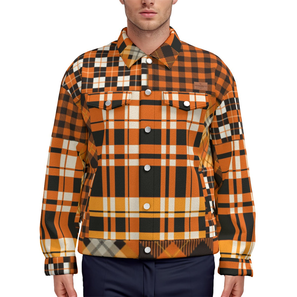 FLEXIN PLAID ORANGE Unisex Lapel Jacket Cotton