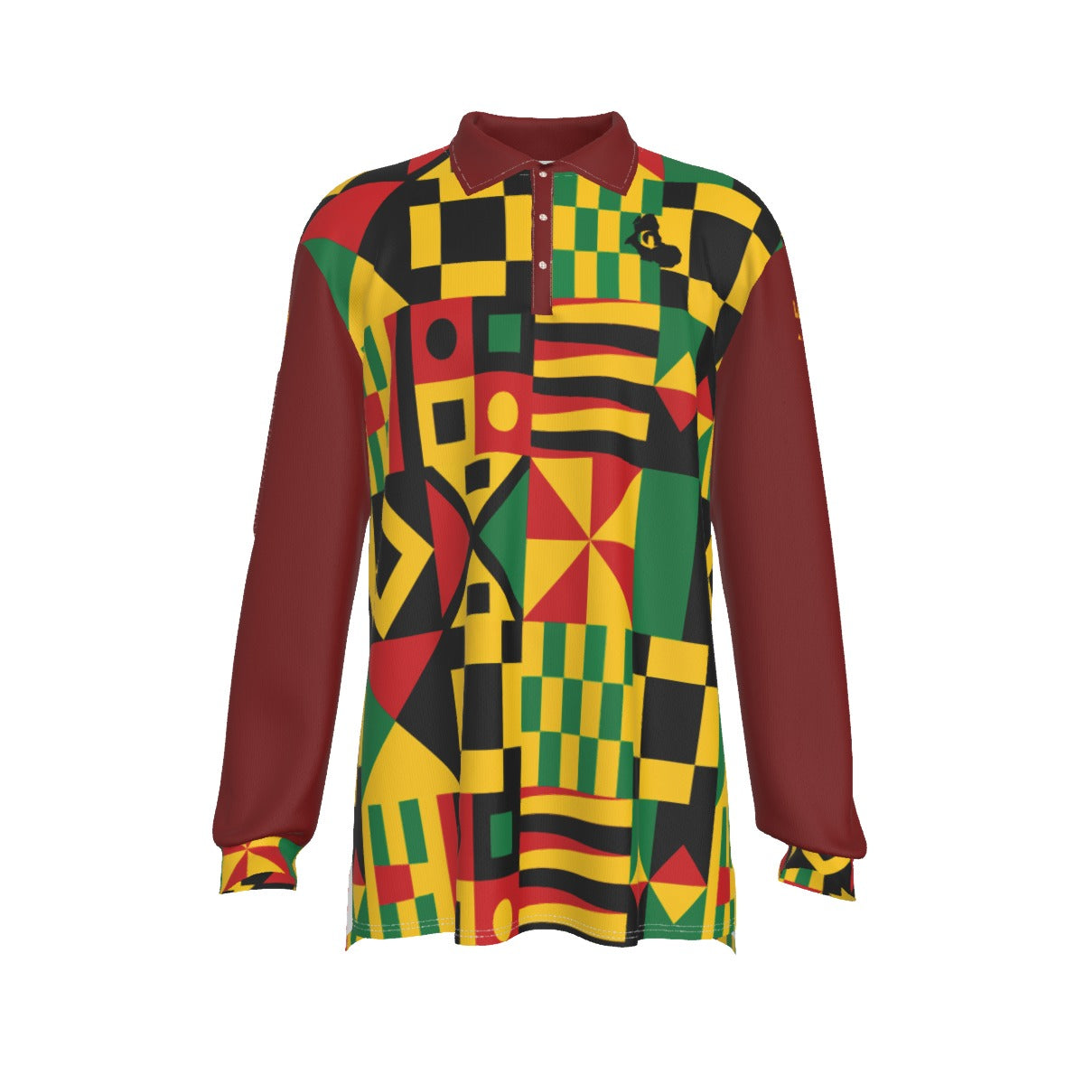 KENTE BUTAN RED Men's Long Sleeve Polo Shirt