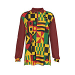 KENTE BUTAN RED Men's Long Sleeve Polo Shirt