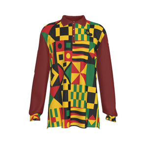 KENTE BUTAN RED Men's Long Sleeve Polo Shirt
