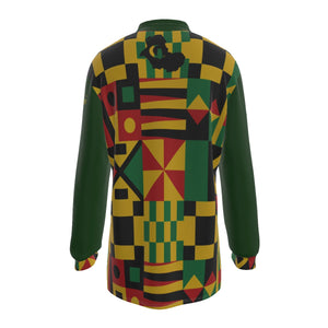 KENTE BUTAN GREEN Men's Long Sleeve Polo Shirt