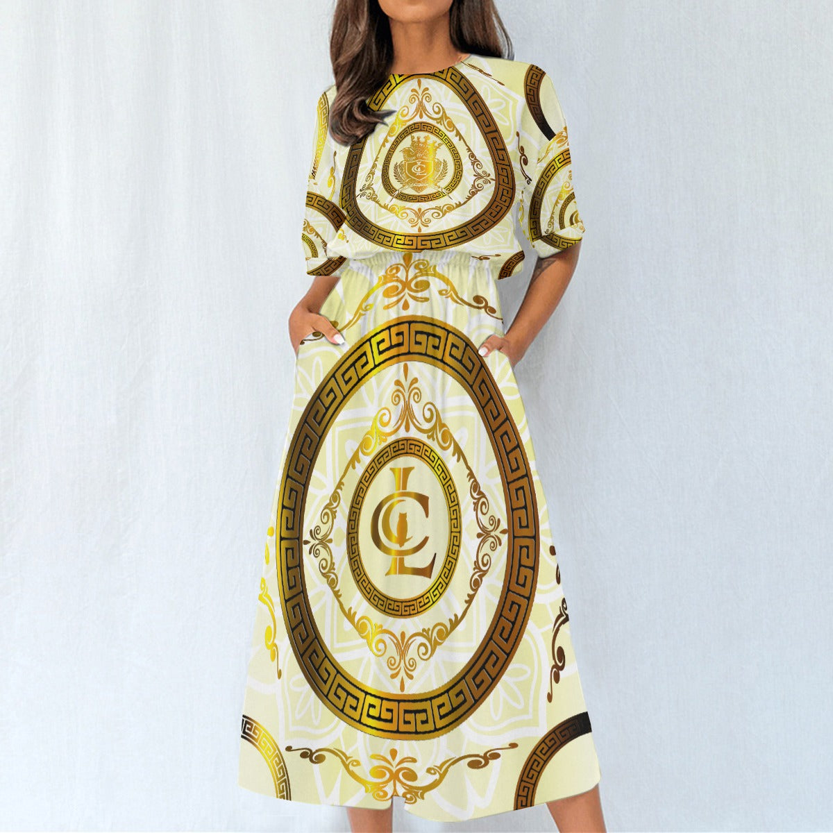 LCC RICH WHT Women's Elastic Waist Dress