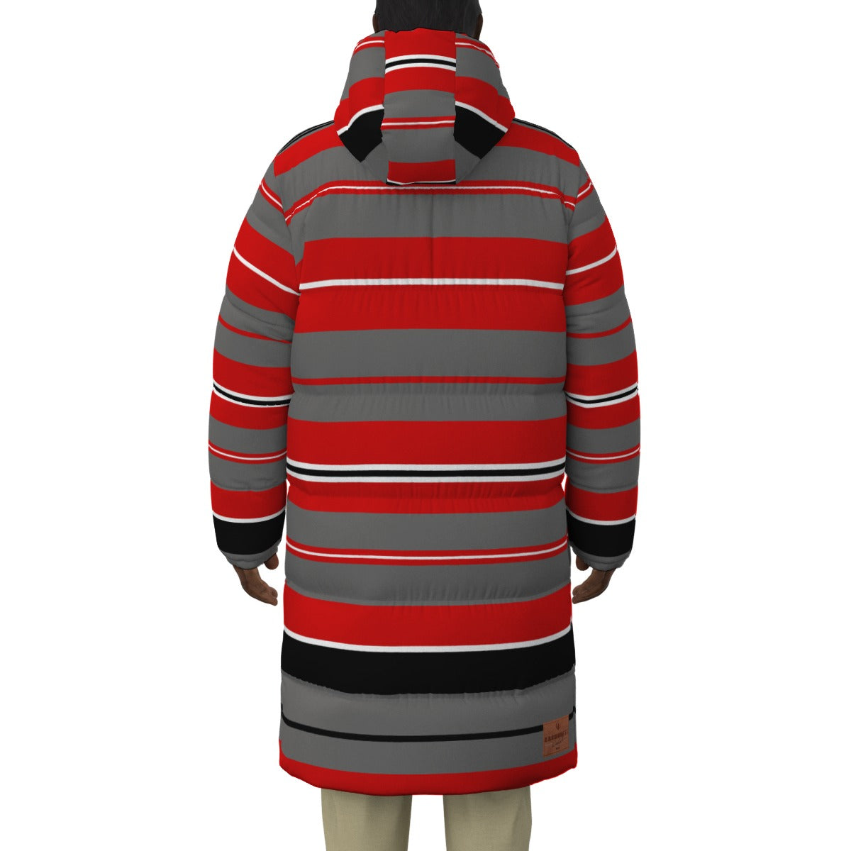 STRIPE GREYRED Unisex Long Down Jacket