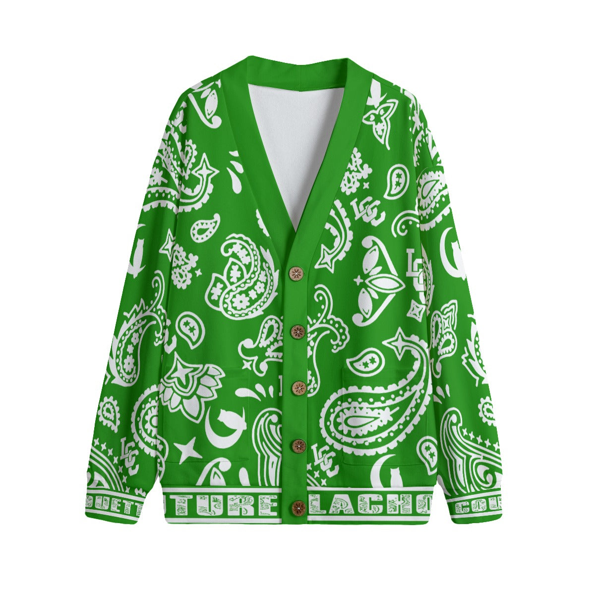 BANDANA PAISLEY GREEN Unisex Cardigan With Button Closure