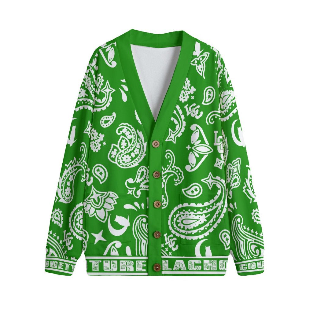 BANDANA PAISLEY GREEN Unisex Cardigan With Button Closure