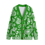 BANDANA PAISLEY GREEN Unisex Cardigan With Button Closure