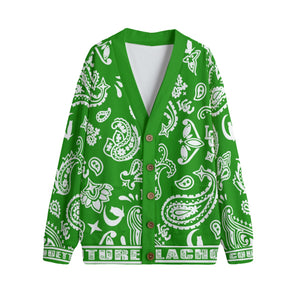 BANDANA PAISLEY GREEN Unisex Cardigan With Button Closure