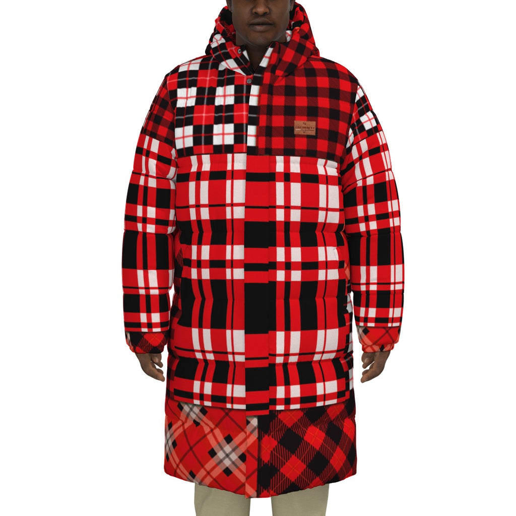 FLEXIN PLAID RED Unisex Long Down Jacket