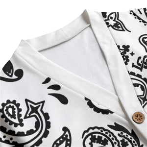 BANDANA PAISLEY WHT Unisex Cardigan With Button Closure