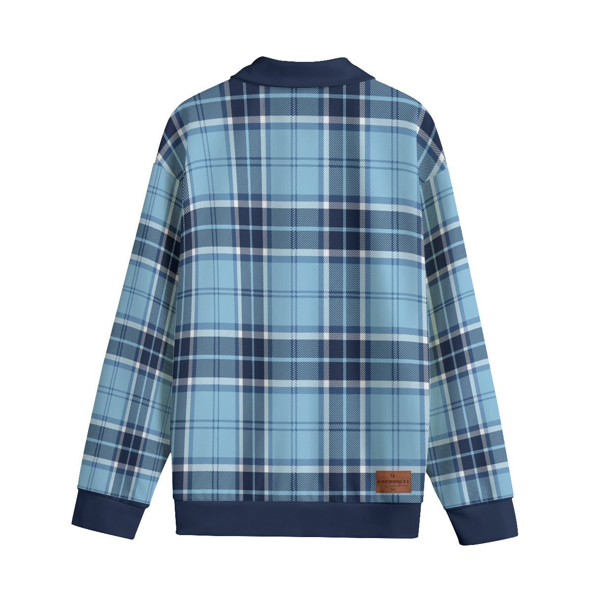 PLAID STYLE BLUE Unisex Lapel Collar Sweater