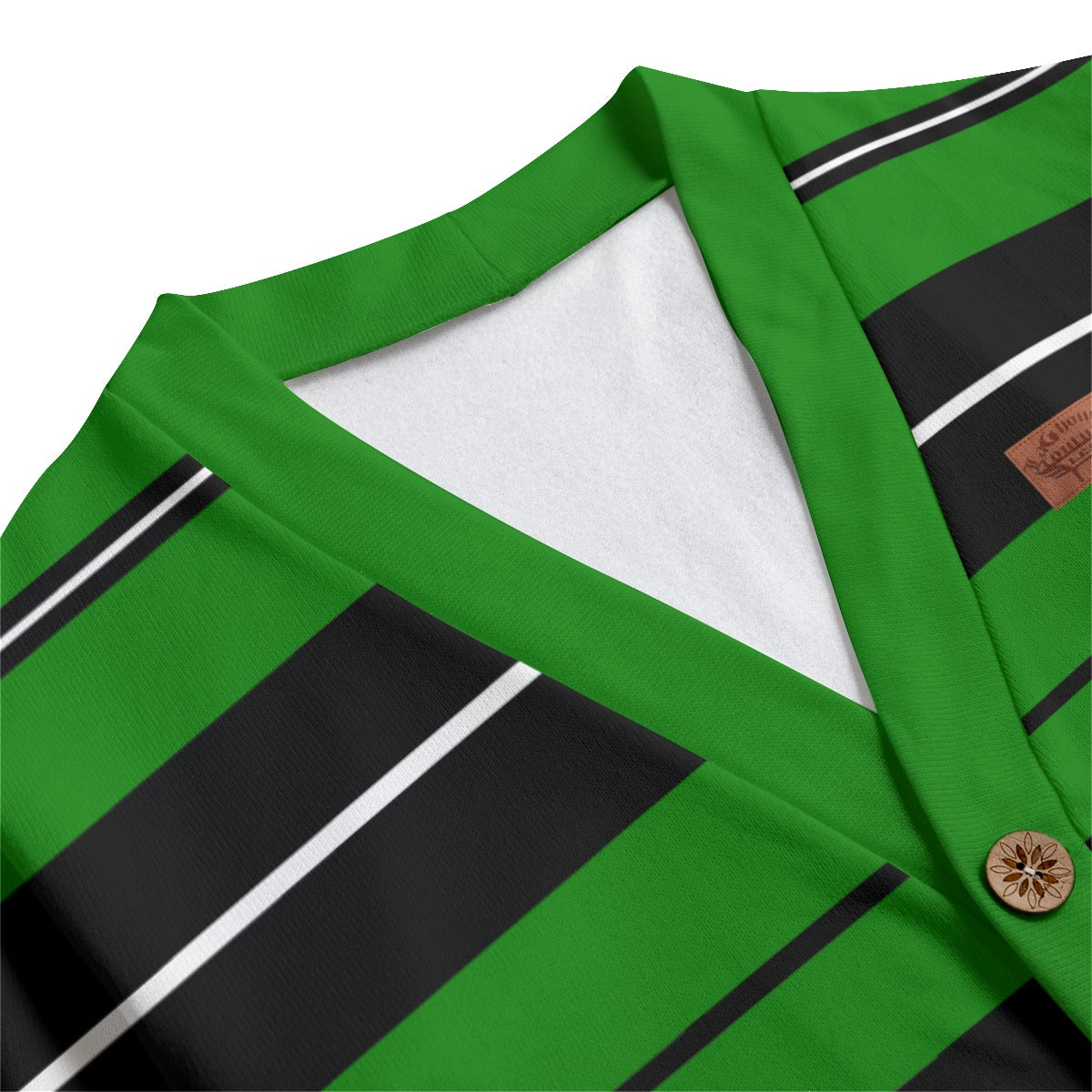 STRIPE UP GREEN Unisex V-neck Cardigan With Button Closure
