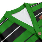 STRIPE UP GREEN Unisex V-neck Cardigan With Button Closure