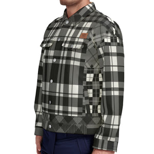 FLEXIN PLAID GREY Unisex Lapel Jacket Cotton