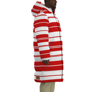 STRIPES REDWHT Unisex Long Down Jacket