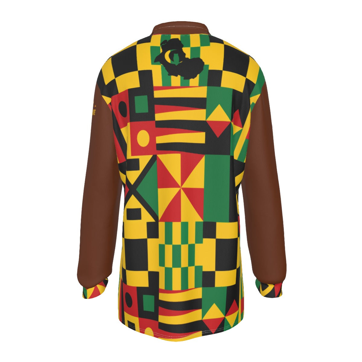 KENTE BUTAN BROWN Men's Long Sleeve Polo Shirt