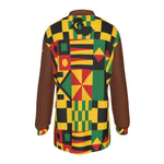 KENTE BUTAN BROWN Men's Long Sleeve Polo Shirt