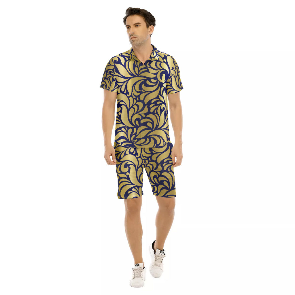 GORGEOUS LEAF BLUE Men's Short Sleeve Shirt Sets