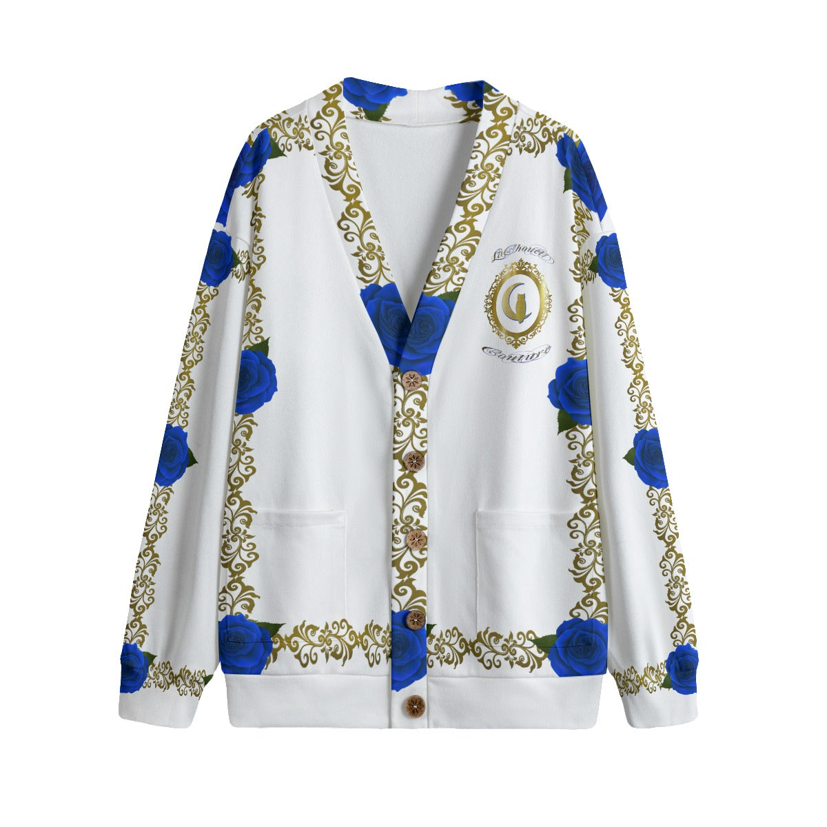 ROSES BLUE Unisex V-neck Cardigan With Button Closure