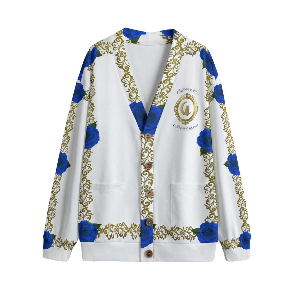 ROSES BLUE Unisex V-neck Cardigan With Button Closure