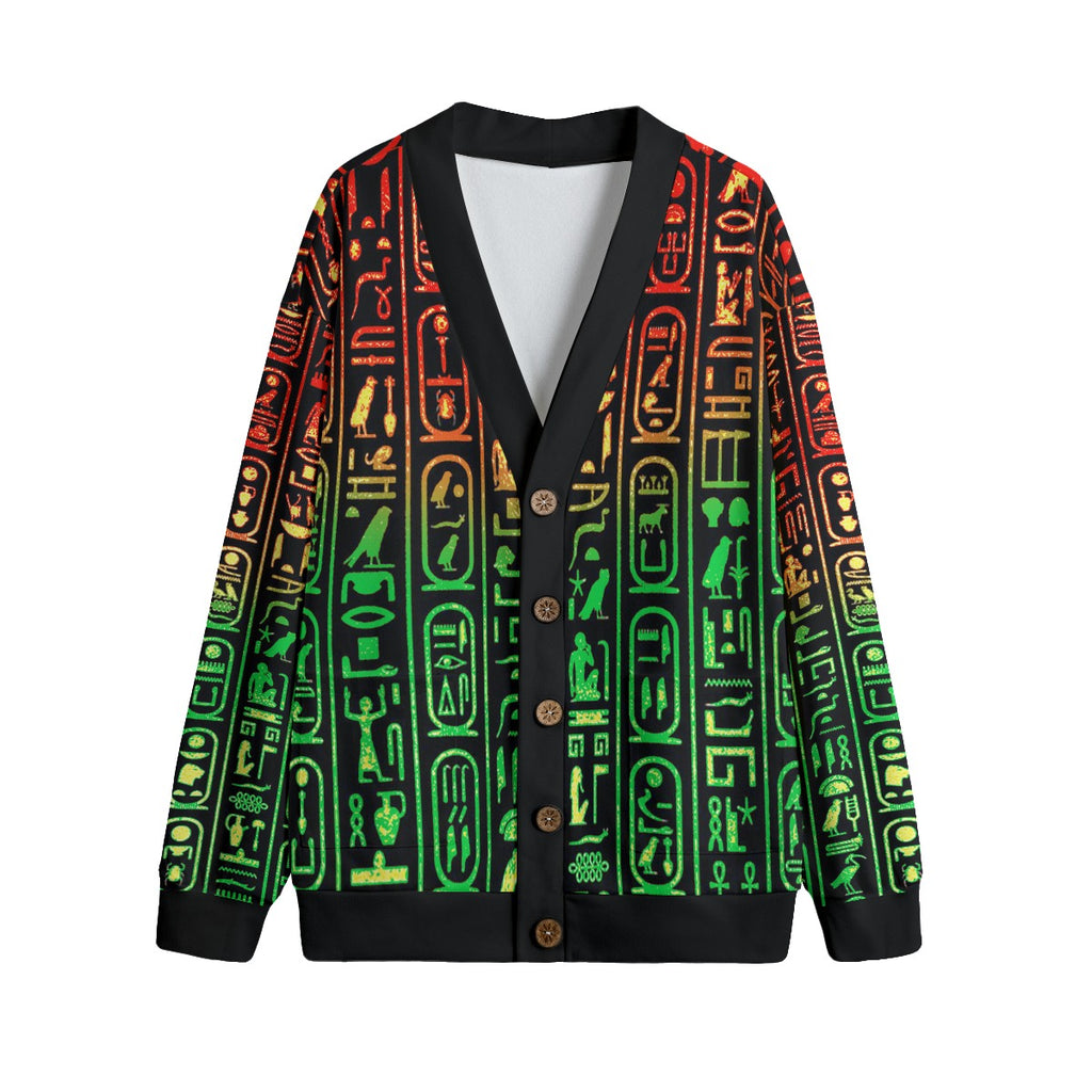 HIEROGLYPH RASTA Unisex V-neck Cardigan With Button Closure
