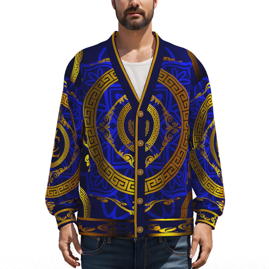 All-Over Print Unisex V-neck Knitted Fleece Cardigan With Button Closure