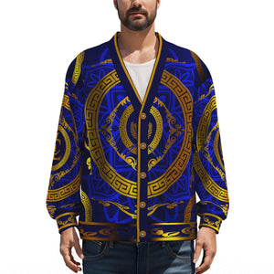 All-Over Print Unisex V-neck Knitted Fleece Cardigan With Button Closure