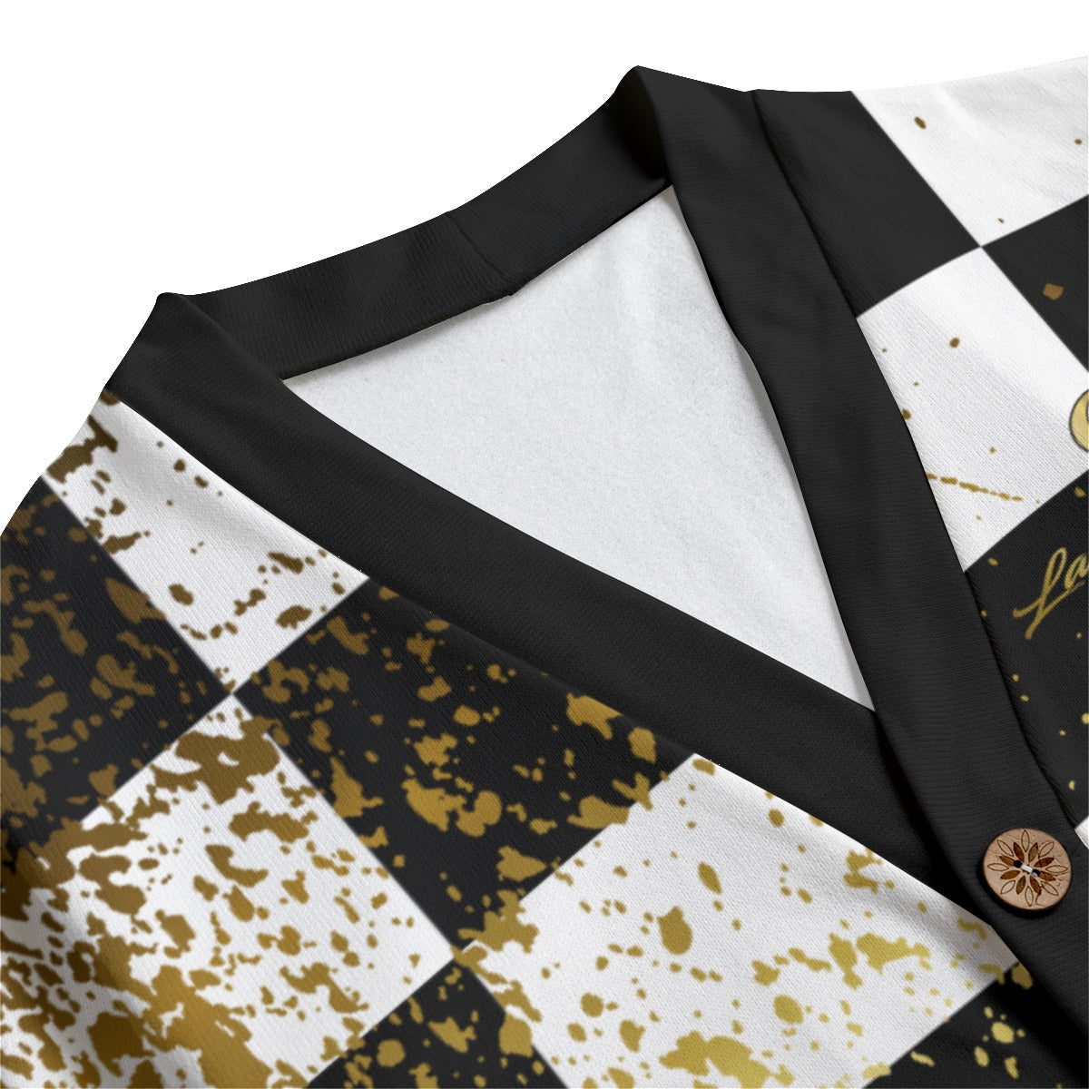 DAMIER IN GOLD Unisex V-neck Cardigan With Button Closure