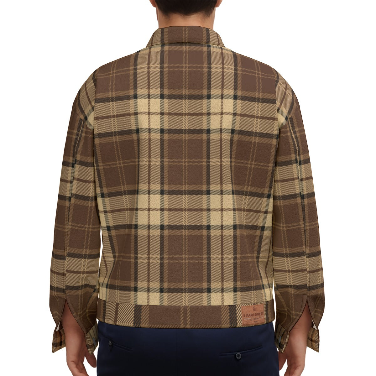 PLAID STYLE BRWN Unisex Lapel Jacket Cotton