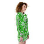 BANDANA PAISLEY GREEN Women's Heavy Fleece Long Hoodie