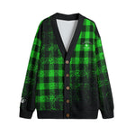DUSTY PLAID GREEN Unisex V-neck Cardigan With Button Closure