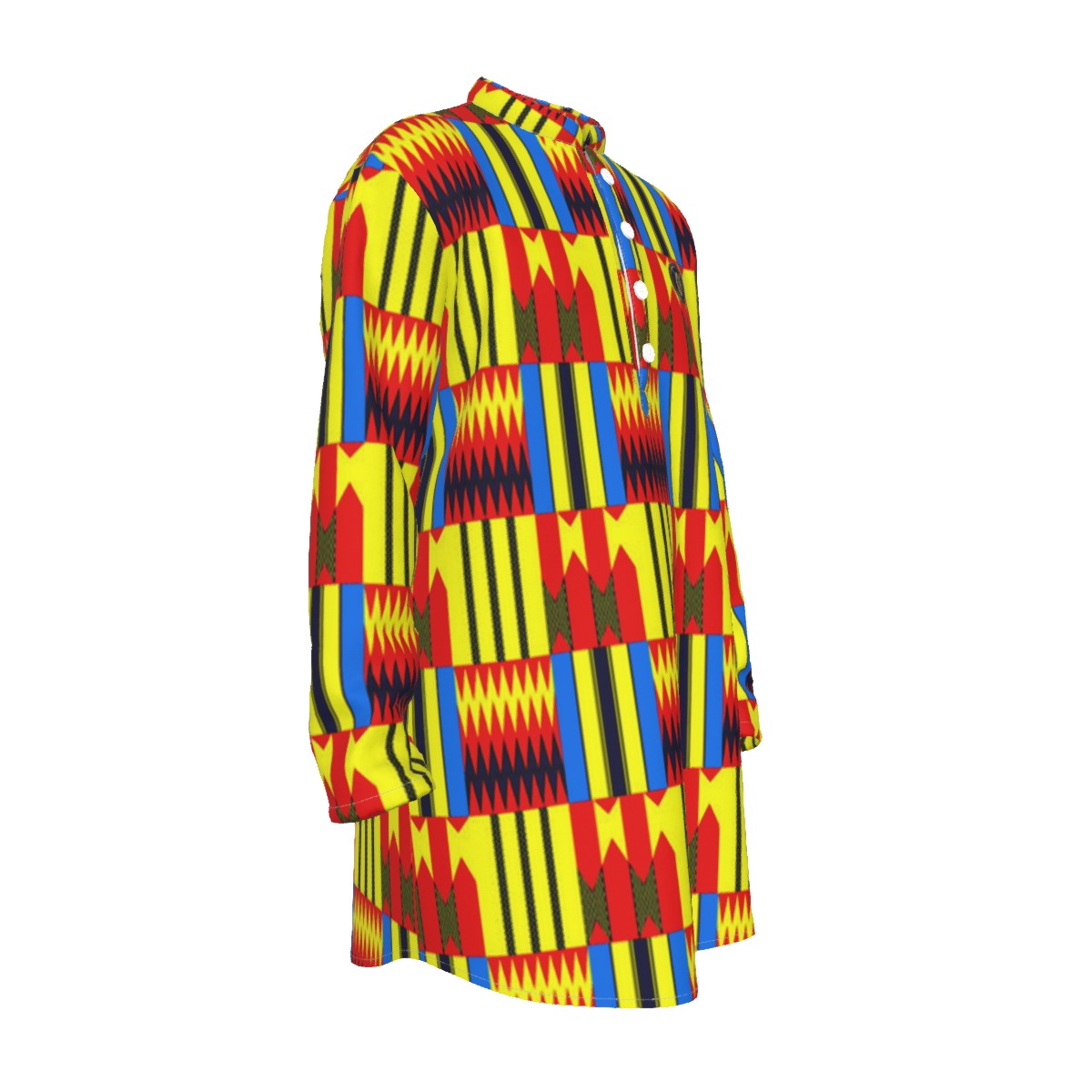 KENTE BLUE Men's Stand-up Collar Long Shirt