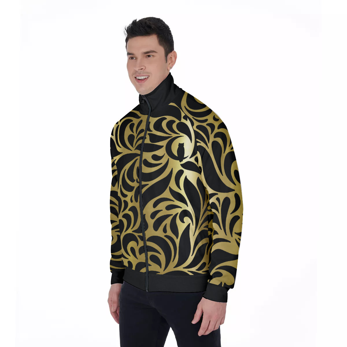 GORGEOUS LEAF GOLD Men's Stand Collar Jacket