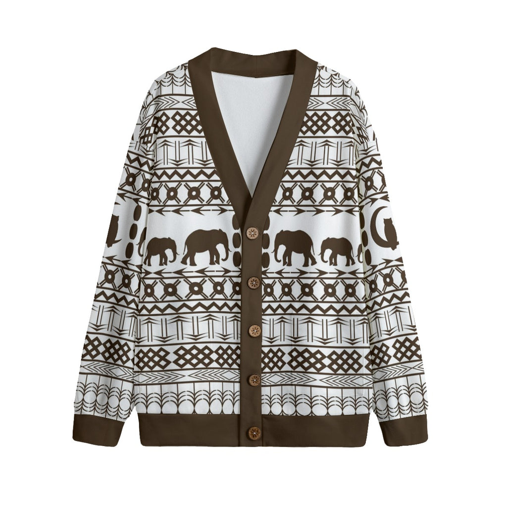 ELEPHANT ORNEMENT Unisex V-neck Cardigan With Button Closure