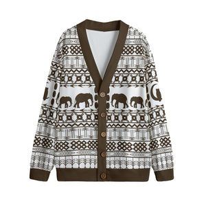 ELEPHANT ORNEMENT Unisex V-neck Cardigan With Button Closure