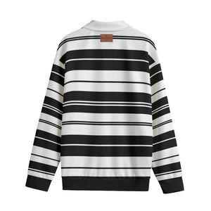 STRIPE UP WHT Unisex Lapel Collar Sweater