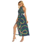 Plaid in Gold Women's Wrap Hem Belted Halter Dress