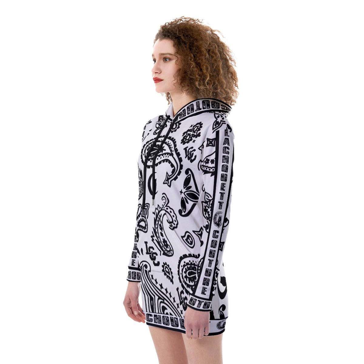 BANDANA PAISLEY WHT Women's Heavy Fleece Long Hoodie