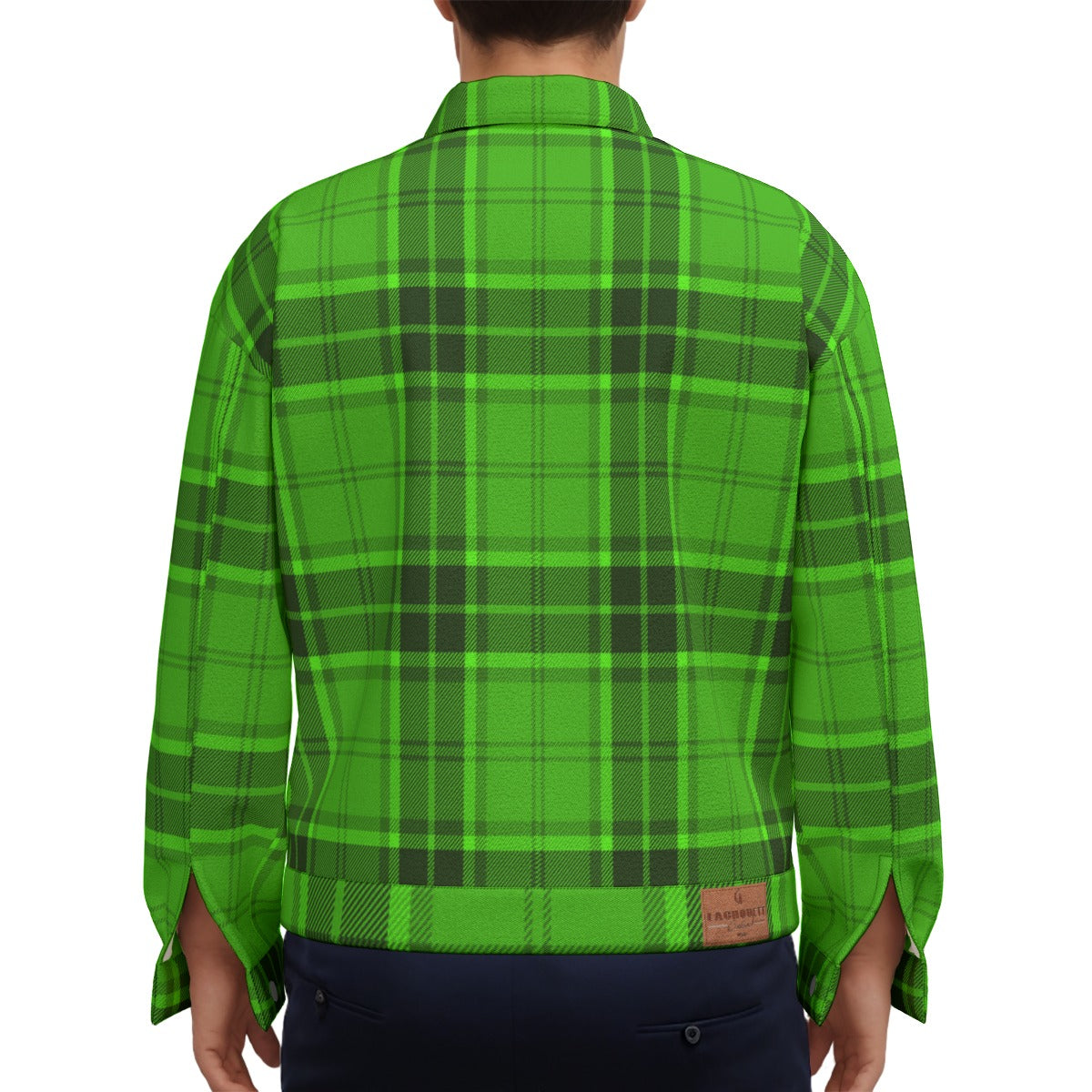 PLAID STYLE GREEN Unisex Lapel Jacket Cotton
