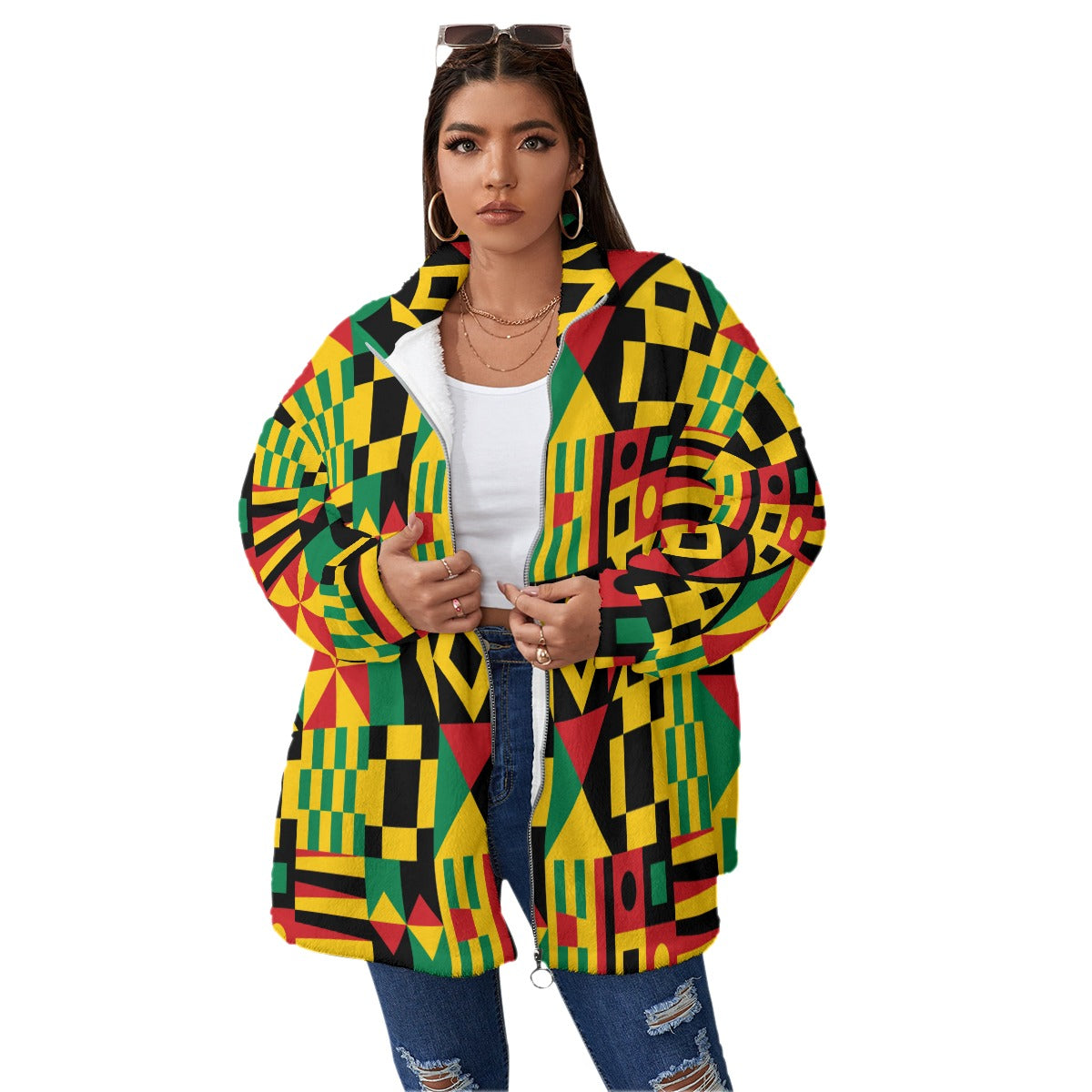 KENTE BUTAN Women's Borg Fleece Stand-up Collar Coat