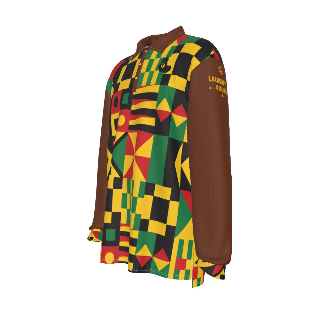 KENTE BUTAN BROWN Men's Long Sleeve Polo Shirt