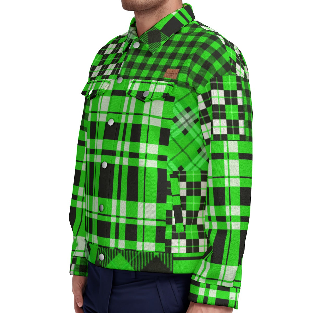 FLEXIN PLAID GREEN Unisex Lapel Jacket  Cotton