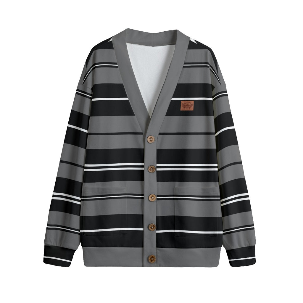 STRIPE UP GREYBLC Unisex V-neck Cardigan With Button Closure