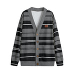 STRIPE UP GREYBLC Unisex V-neck Cardigan With Button Closure