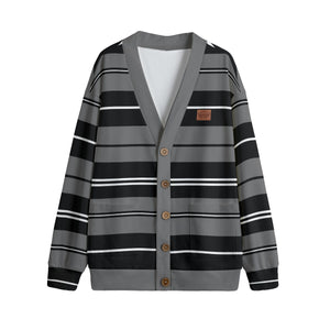 STRIPE UP GREYBLC Unisex V-neck Cardigan With Button Closure