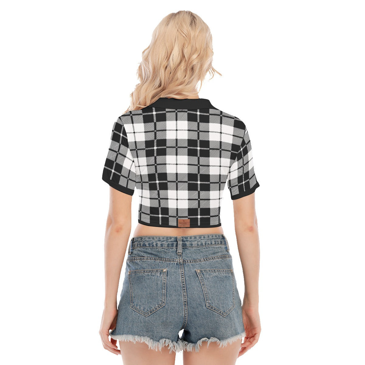 PLAID STYLE WHT Women's V-Neck Short T-shirt