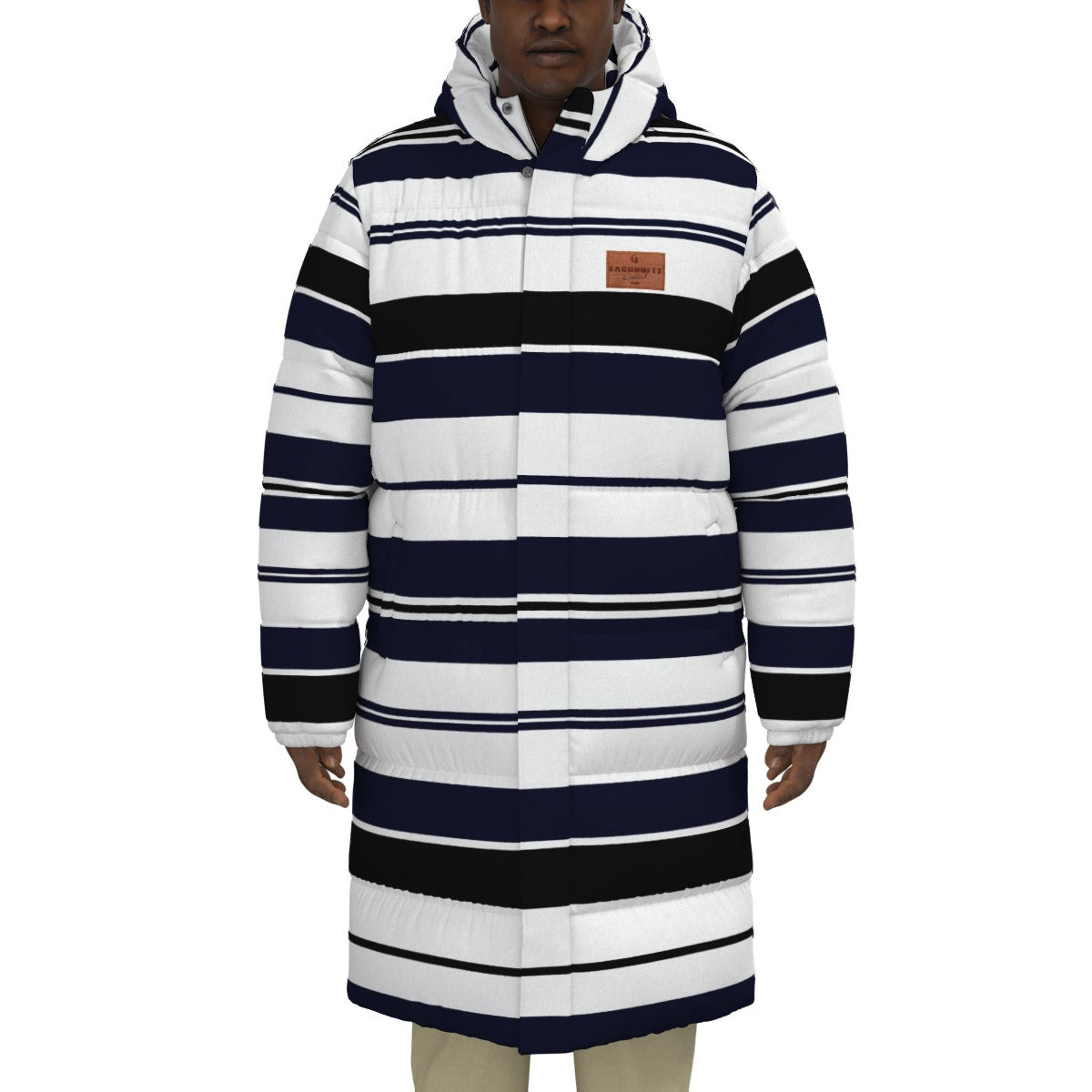 STRIPES BLCWHT Unisex Long Down Jacket