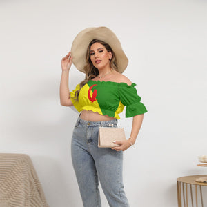 YANAZER Women's Off-shoulder Cropped Top With Short Puff Sleeve