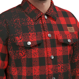 DUSTY PLAID RED Unisex Lapel Jacket  Cotton